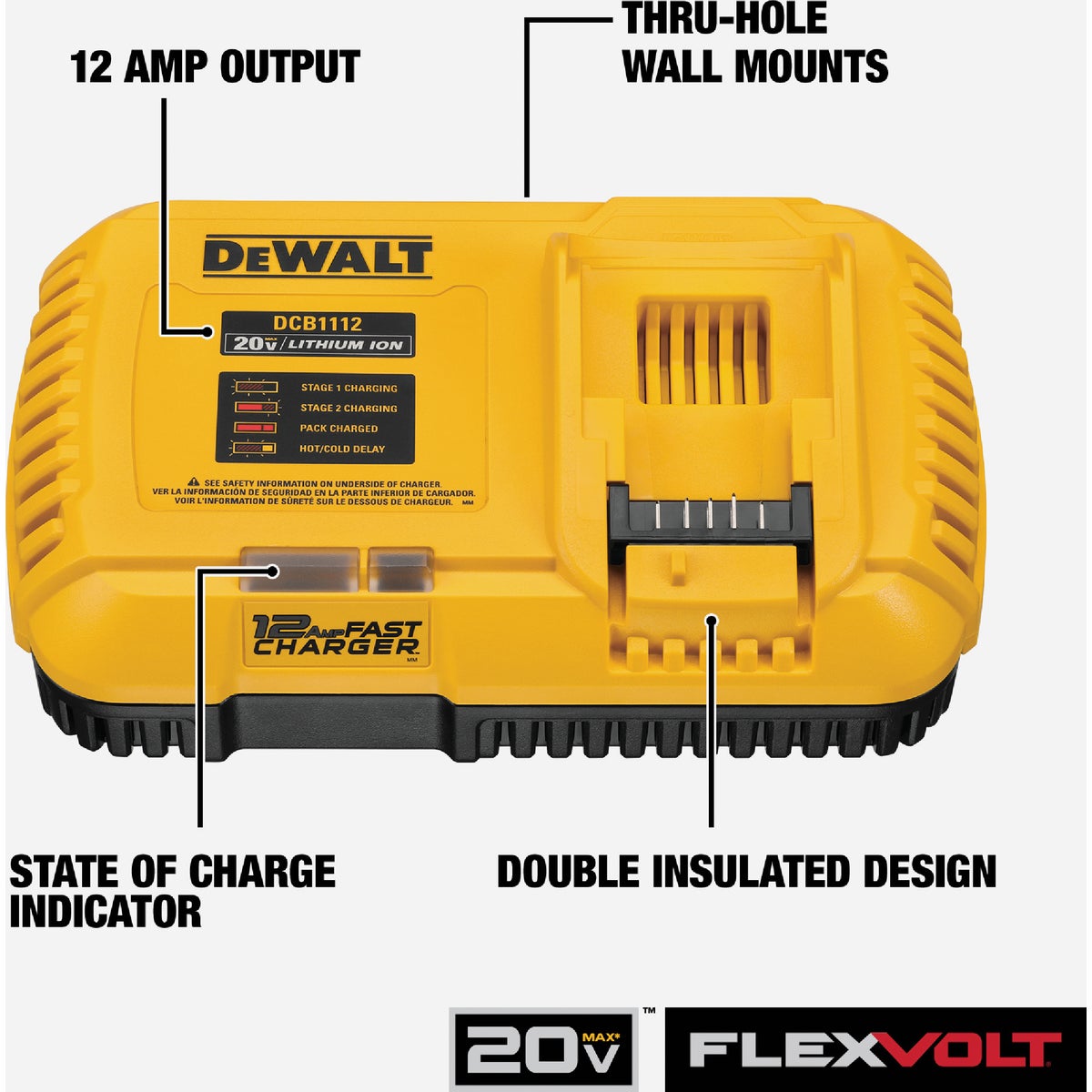 DEWALT 20V 60V MAX Lithium Ion 12 Amp Fan Cooled Fast Battery Charger Thomas Do it Center